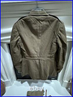 World War II Decorated Wool Army Jacket With Patches, Pins, Buttons & Tie 37R