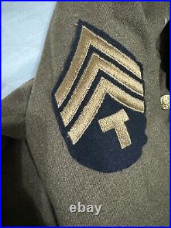 World War II Decorated Wool Army Jacket With Patches, Pins, Buttons & Tie 37R
