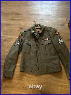 World War II Vintage Army Jacket, Gold US Pins 1st Armored Division Patch