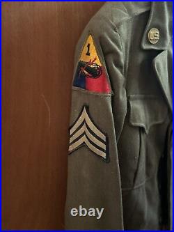 World War II Vintage Army Jacket, Gold US Pins 1st Armored Division Patch