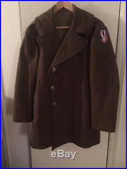 Ww2 Us Army Wool Cut Down Overcoat Made Into A Mackinaw Larger Size 9th Infantry